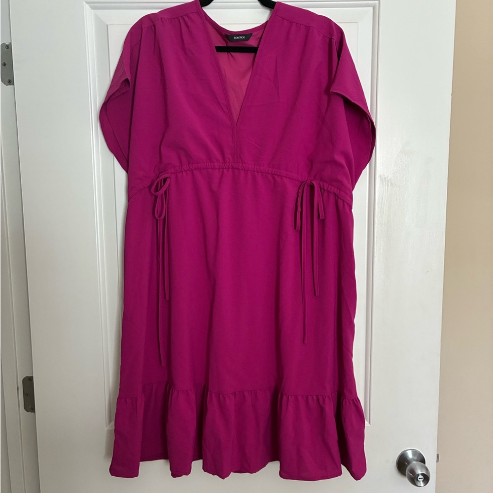 Pink Ruffled Midi Sundress with Dolman Sleeves